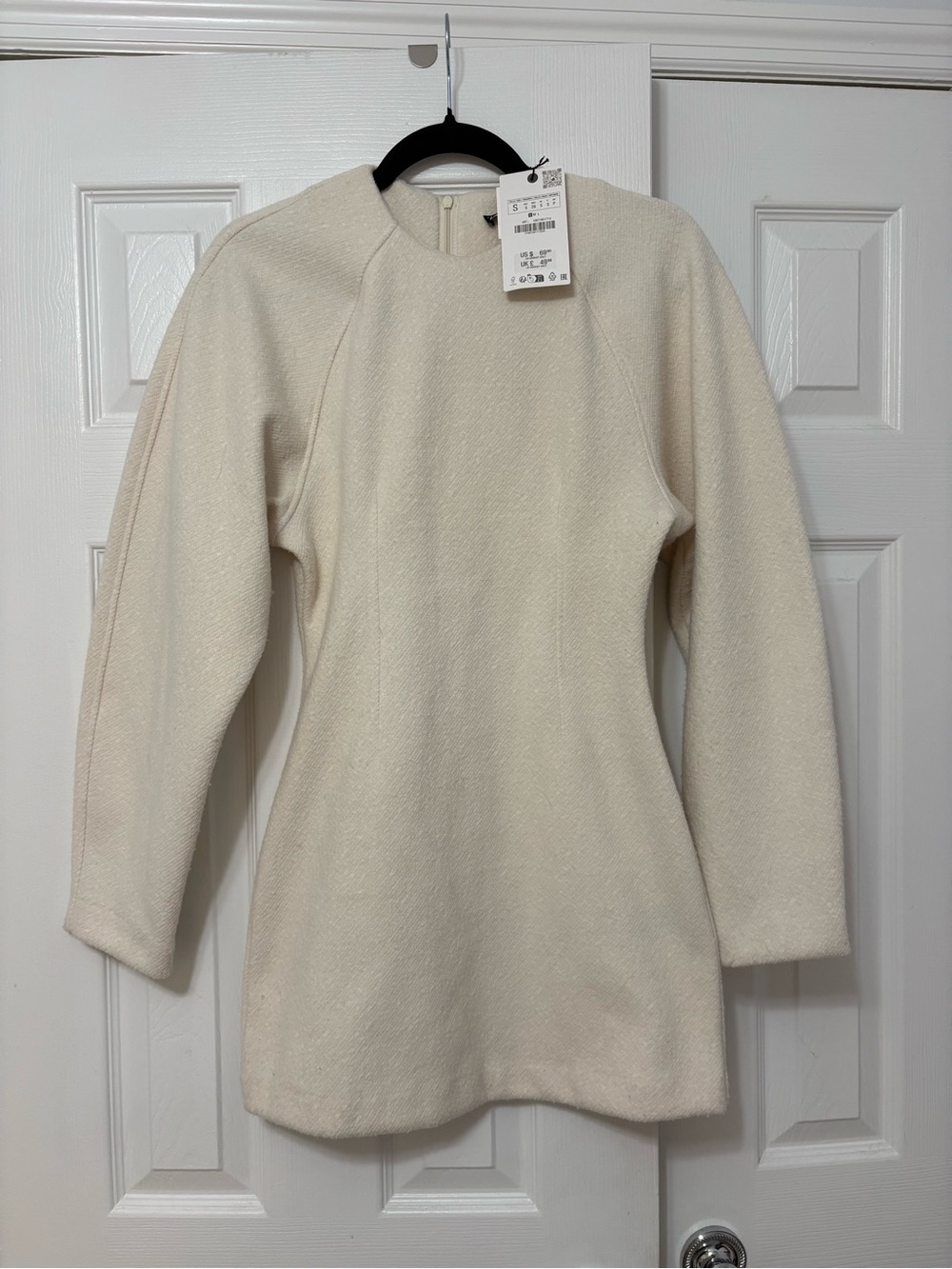 NWT Zara 10% Wool Cream Long Sleeve Mini Dress